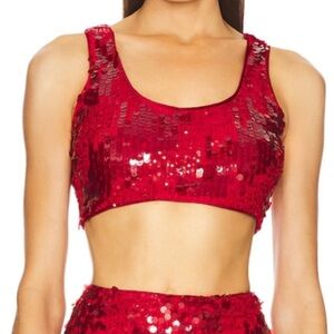 REVOLVE Michael CostelloVibrant Red statement Piece crop sequin top.